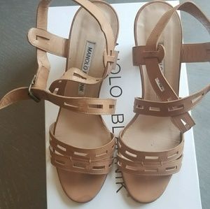 Manolo Blahnik Essa Leather Cutout Sandal, Camel